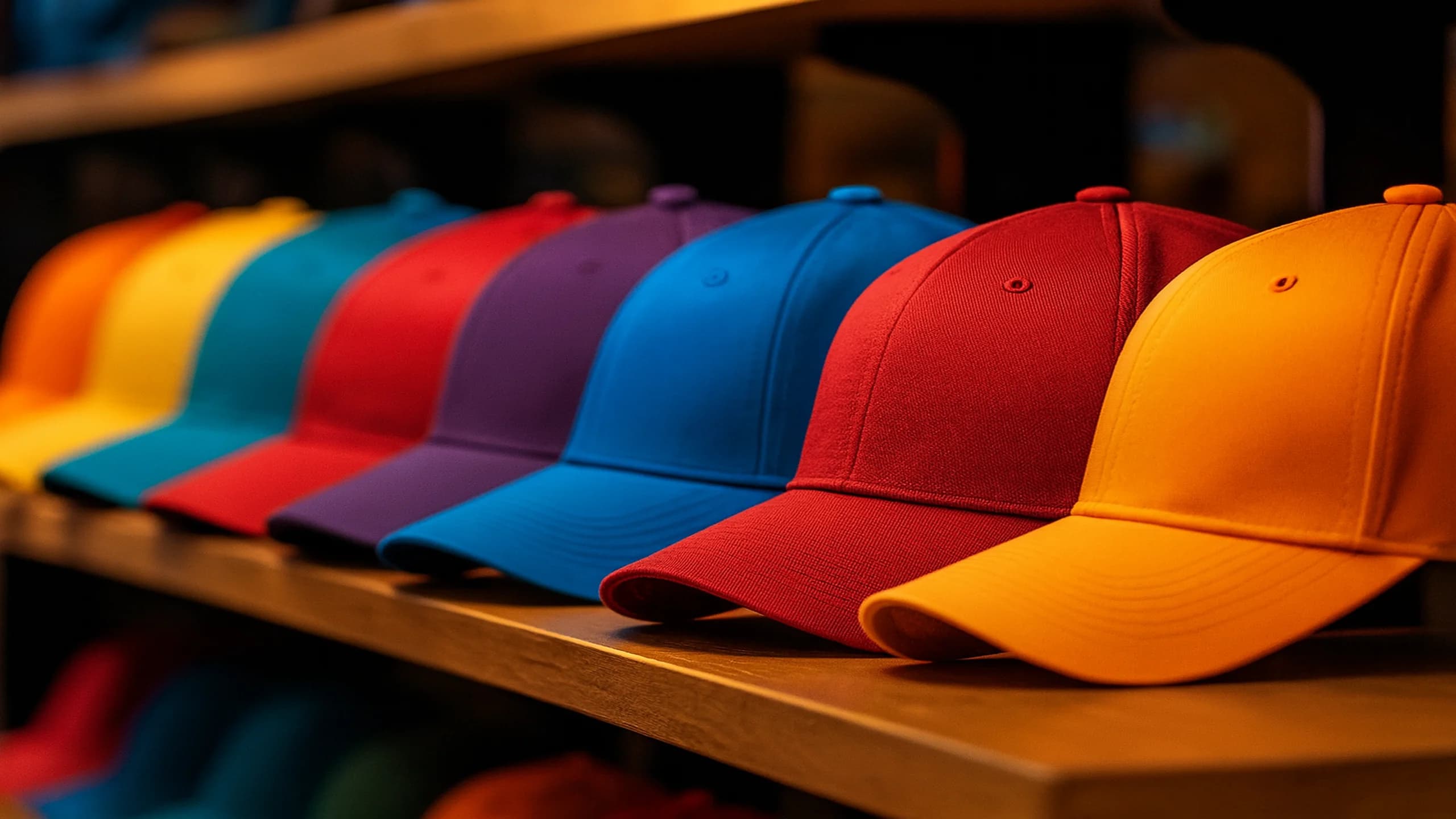 A selection of caps showing different profiles and colours